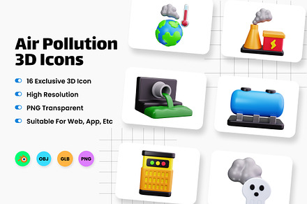 Air Pollution 3D Icons, an Environmental 3D Model by HacaStudio
