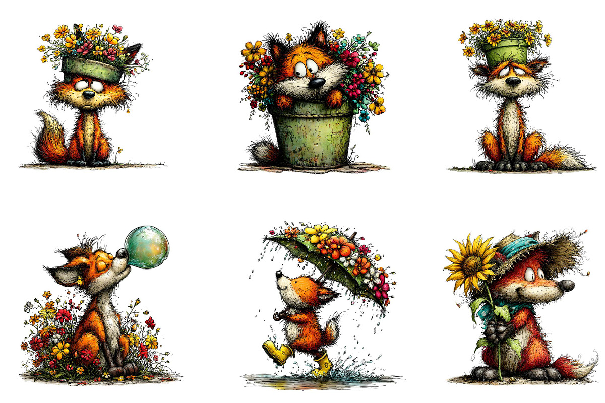 Whimsical Spring Funny Fox Clipart, an Illustration by CreationArt (Photo 3 of 7)