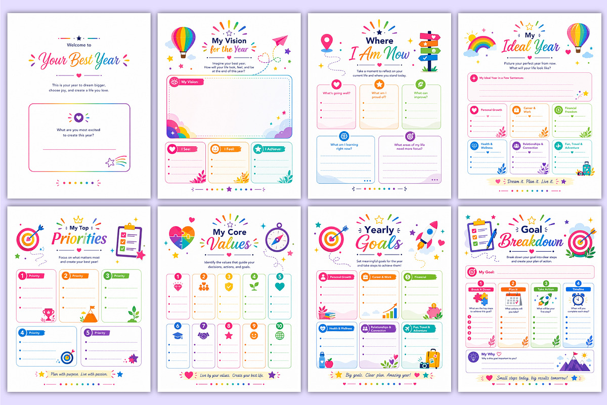 Plan Your Best Year | Goal Setting, a Stationery Template by Mustafiz (Photo 2 of 5)