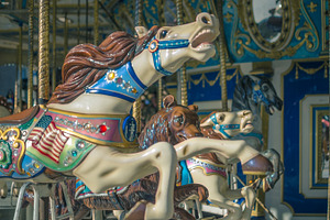 Carousel horse containing horse, carousel, and ride