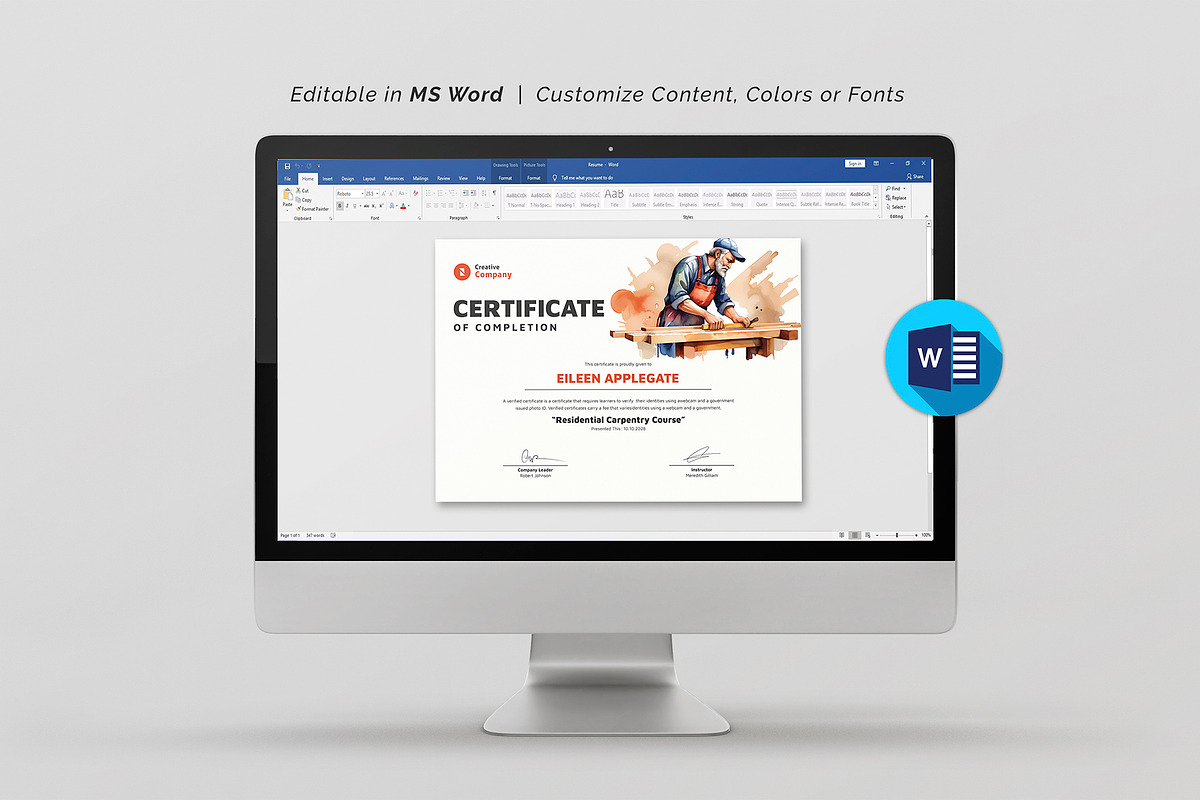 Carpenter Training Certificate, a Stationery Template by DesignDevisers (Photo 9 of 10)