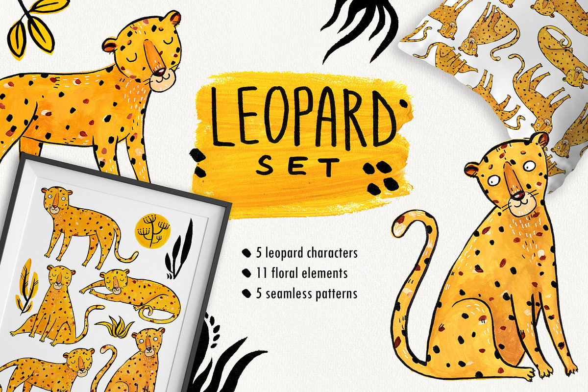 Yellow Leopard set, an Animal Illustration by Ekaterina Goncharova (Photo 1 of 4)