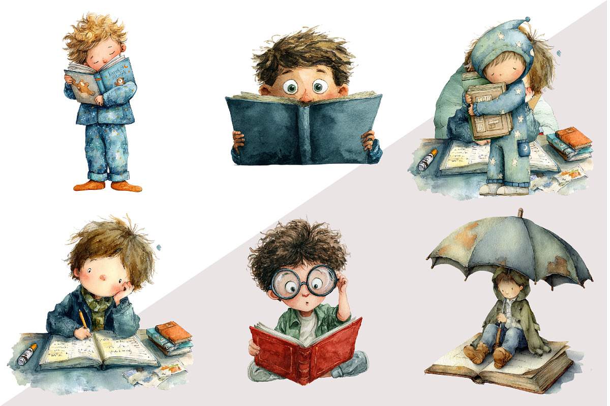 Watercolor Bookish Kids, an Illustration by Design Market (Photo 3 of 3)
