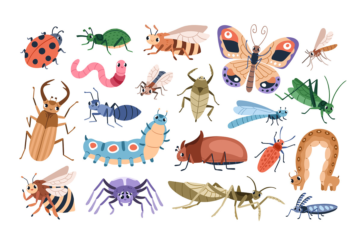 Cute funny cartoon insects set, an Animal Illustration by Good Studio