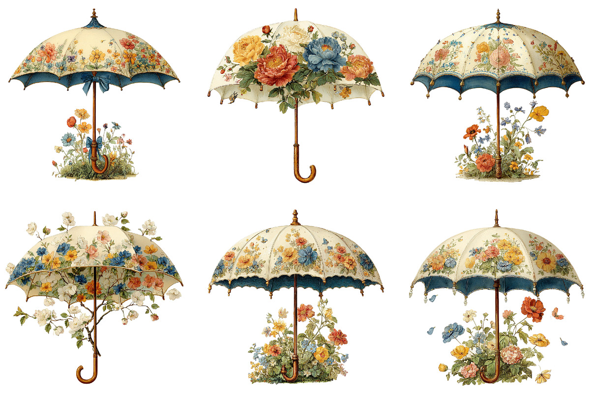 Floral Umbrella Clipart, an Illustration by CraftArtStudio (Photo 2 of 6)