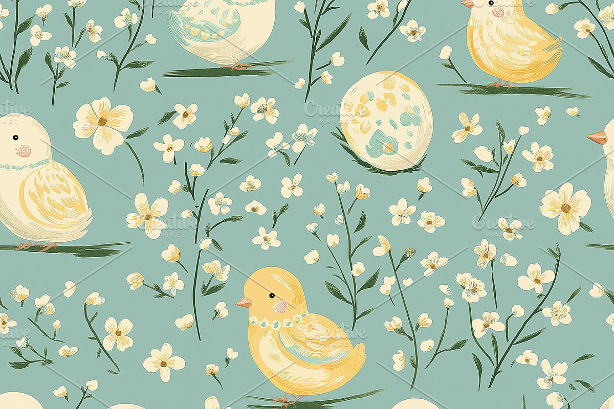 Seamless pattern repeat design, birds floral botanical for wallp, a Pattern Graphic by Studio ANNA