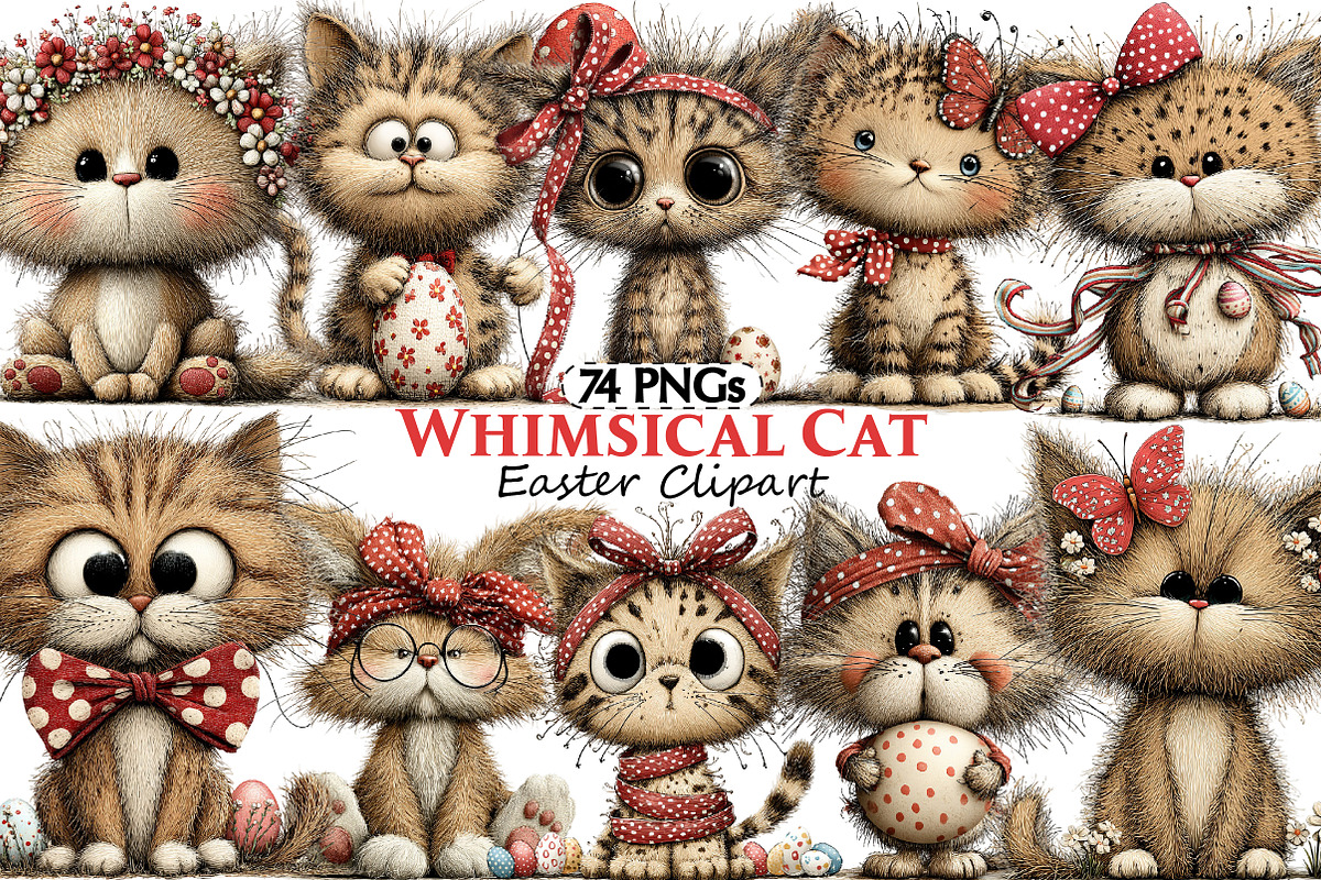 Whimsical Easter Cat Clipart, an Illustration by Pixels.Craft (Photo 1 of 5)
