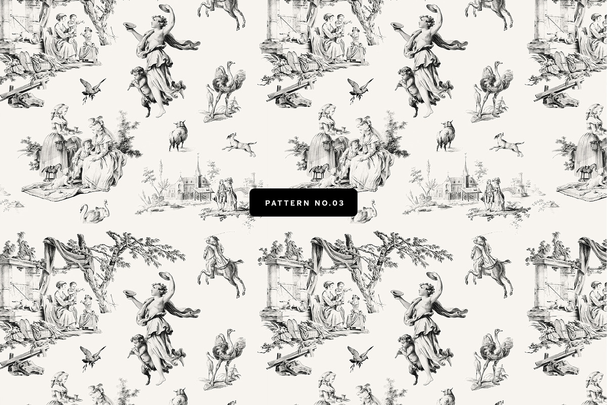 Toile De Jouy Seamless Patterns, a Pattern Graphic by Century Library (Photo 4 of 8)