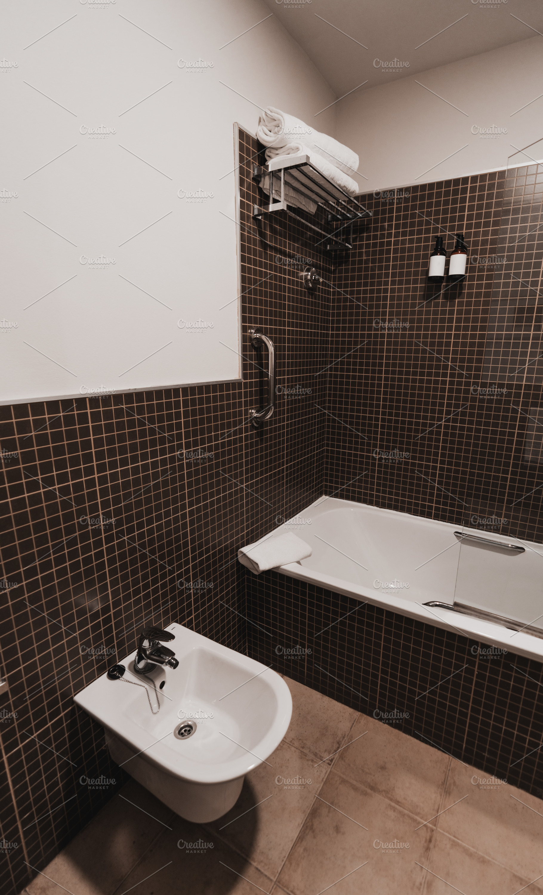 Contemporary tiled bathroom view, an Architecture Photo by SkyNext