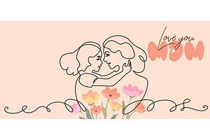 Happy Mothers day card. Continuous, a Person Illustration by Valenty