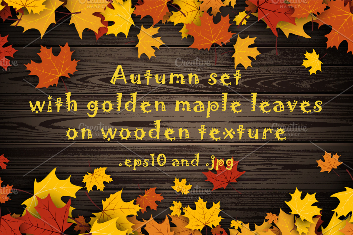 Wooden texture set with maple leaves, a Decorative Illustration by Vjom (Photo 1 of 9)