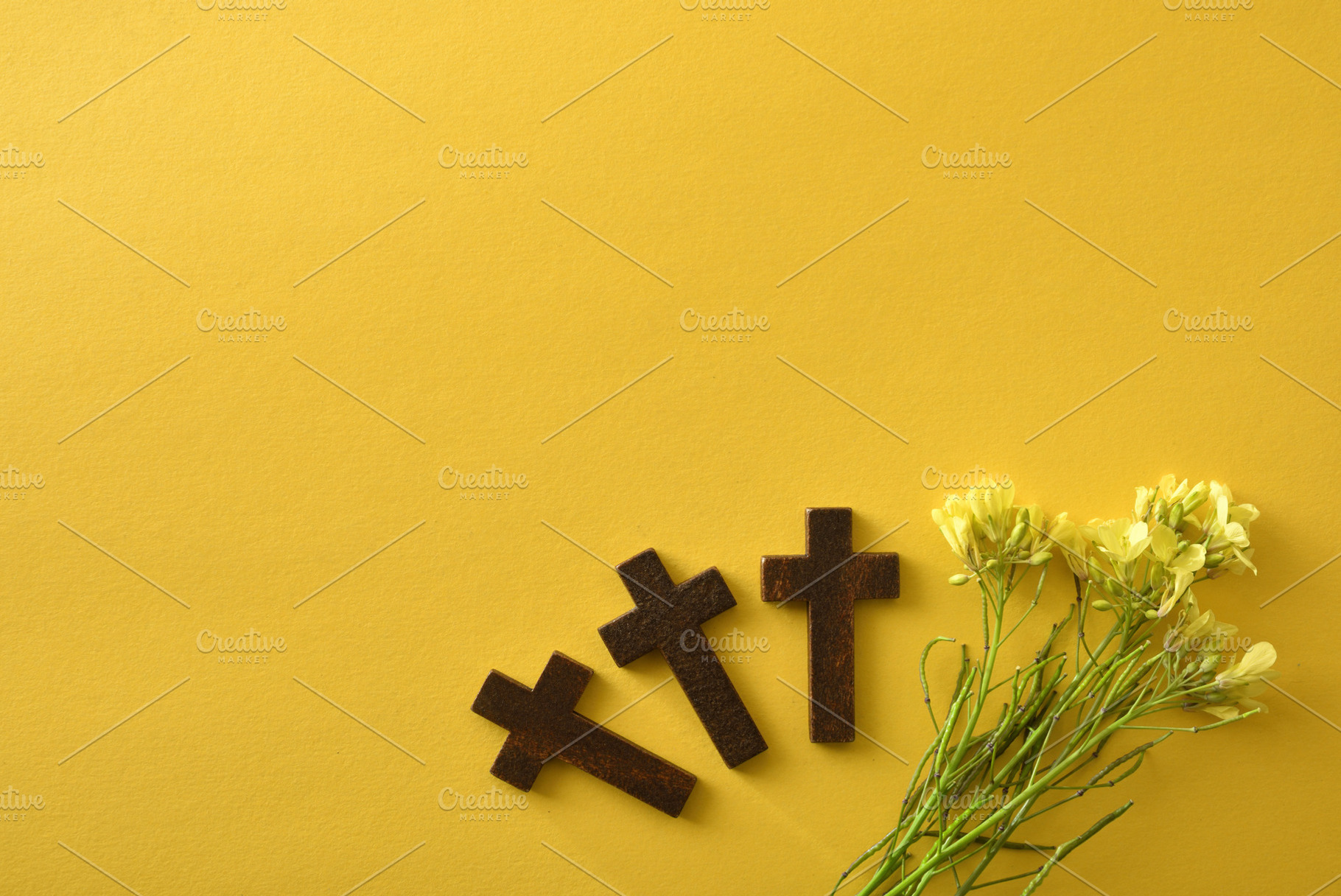 Three Wooden Crosses with Yellow Flowers, a Holiday Photo by Davizro's Market
