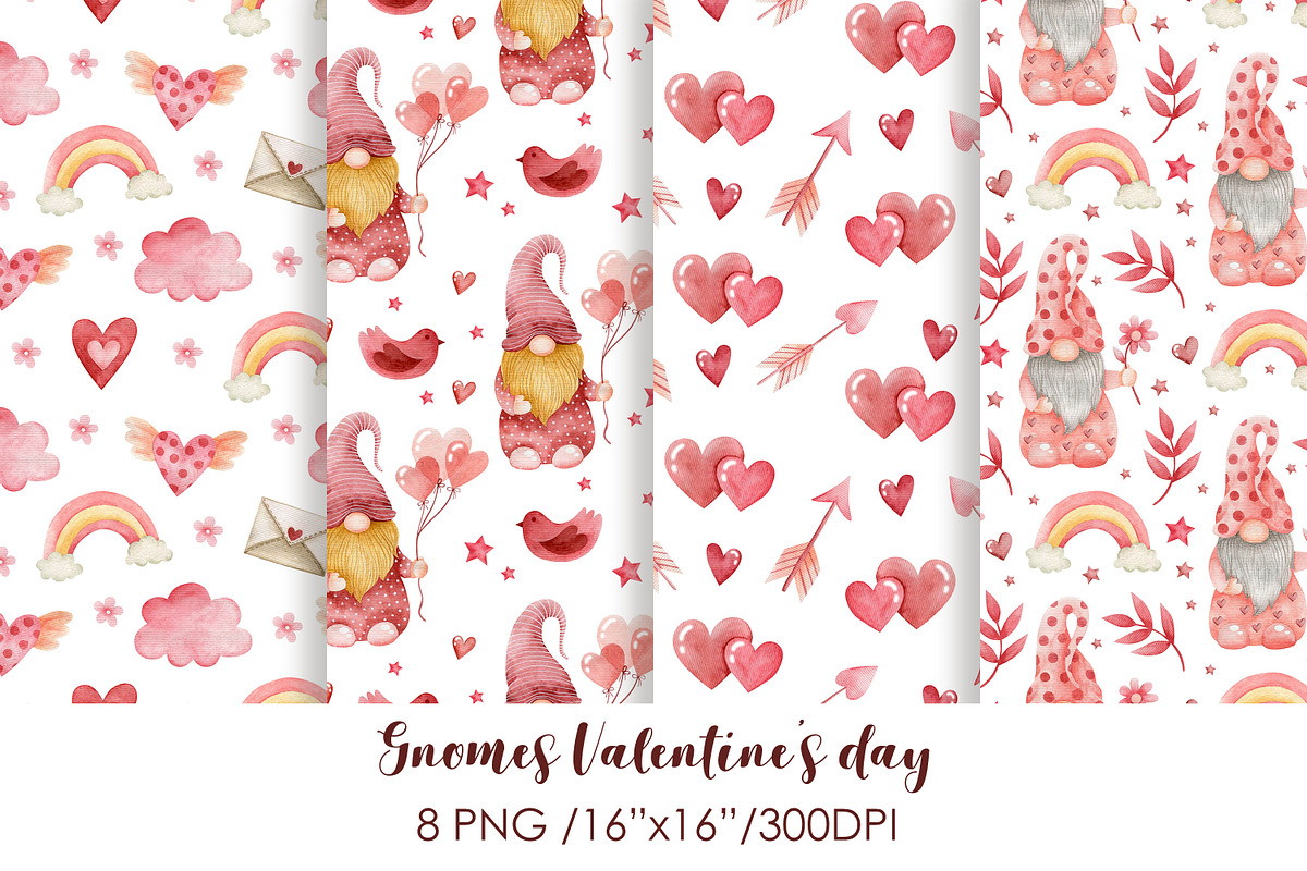Watercolor Gnomes Valentine's day, a Decorative Illustration by Kira Konoshenko (Photo 3 of 11)