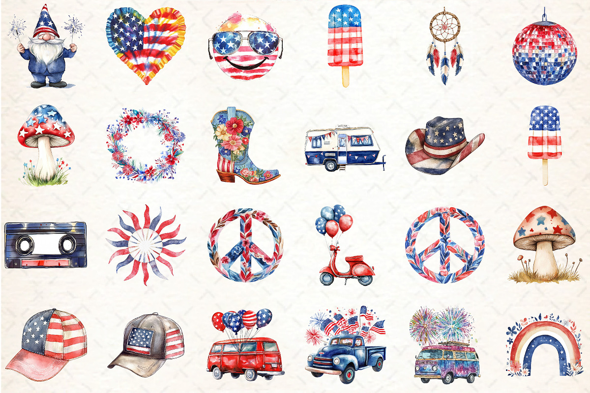 Retro 4th of July Sublimation Bundle, an Illustration by DreamCafeArt (Photo 2 of 3)