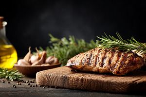 Juicy grilled steak garnished with, a Food & Drink Photo by MistyDay