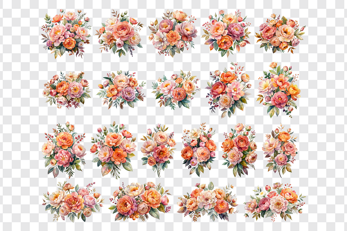Pink and Orange Floral clipart, a Graphic by Velvet Muse (Photo 3 of 5)