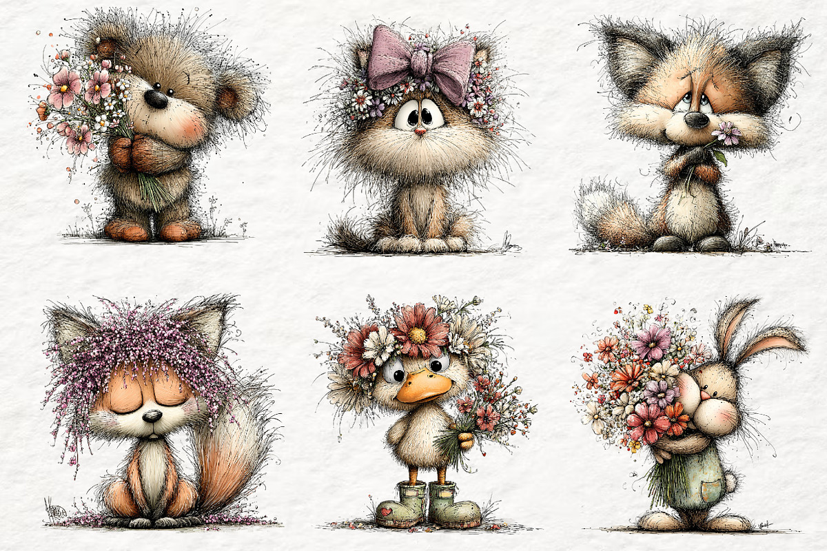Whimsical Funny Spring Animals, an Animal Illustration by Watercolor design (Photo 3 of 6)