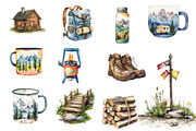 Watercolor Camping Hiking Clip Art, an Illustration by Designworld (Thumbnail 5 of 6)
