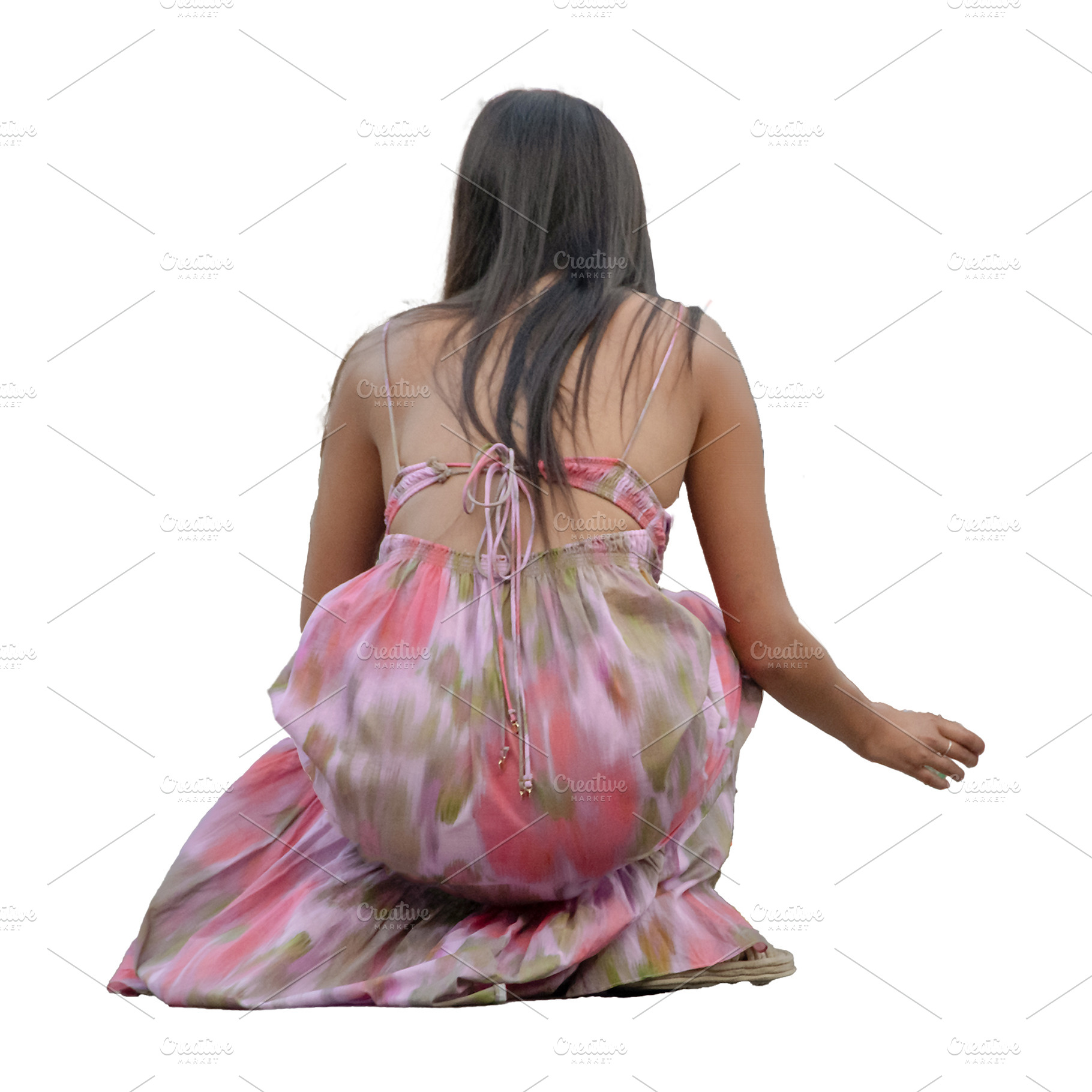 Woman in dress squatting rear view isolated photo, a Person Photo by DanFLCreativo