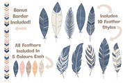 Navy & Blush Feather Vector Clipart, an Illustration by Amanda Ilkov (Thumbnail 2 of 4)