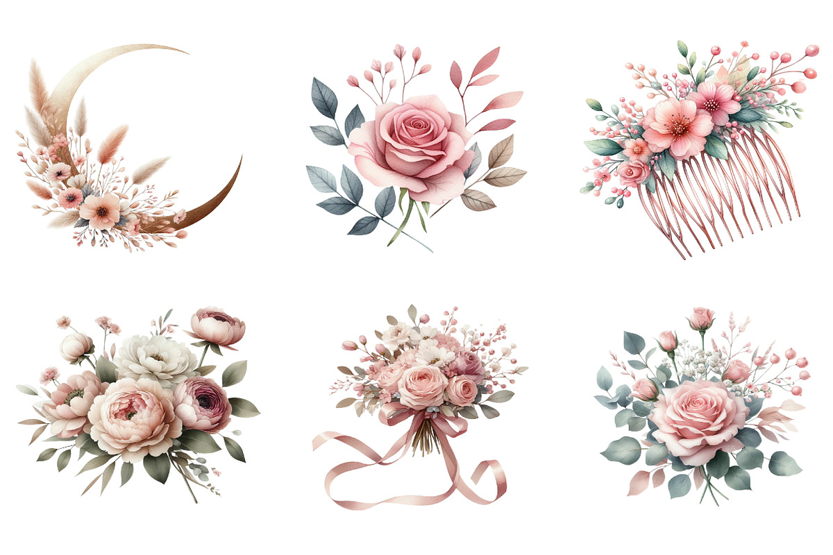 Dusty Pink Floral Clipart, an Illustration by DreamArtGraphic (Photo 5 of 5)