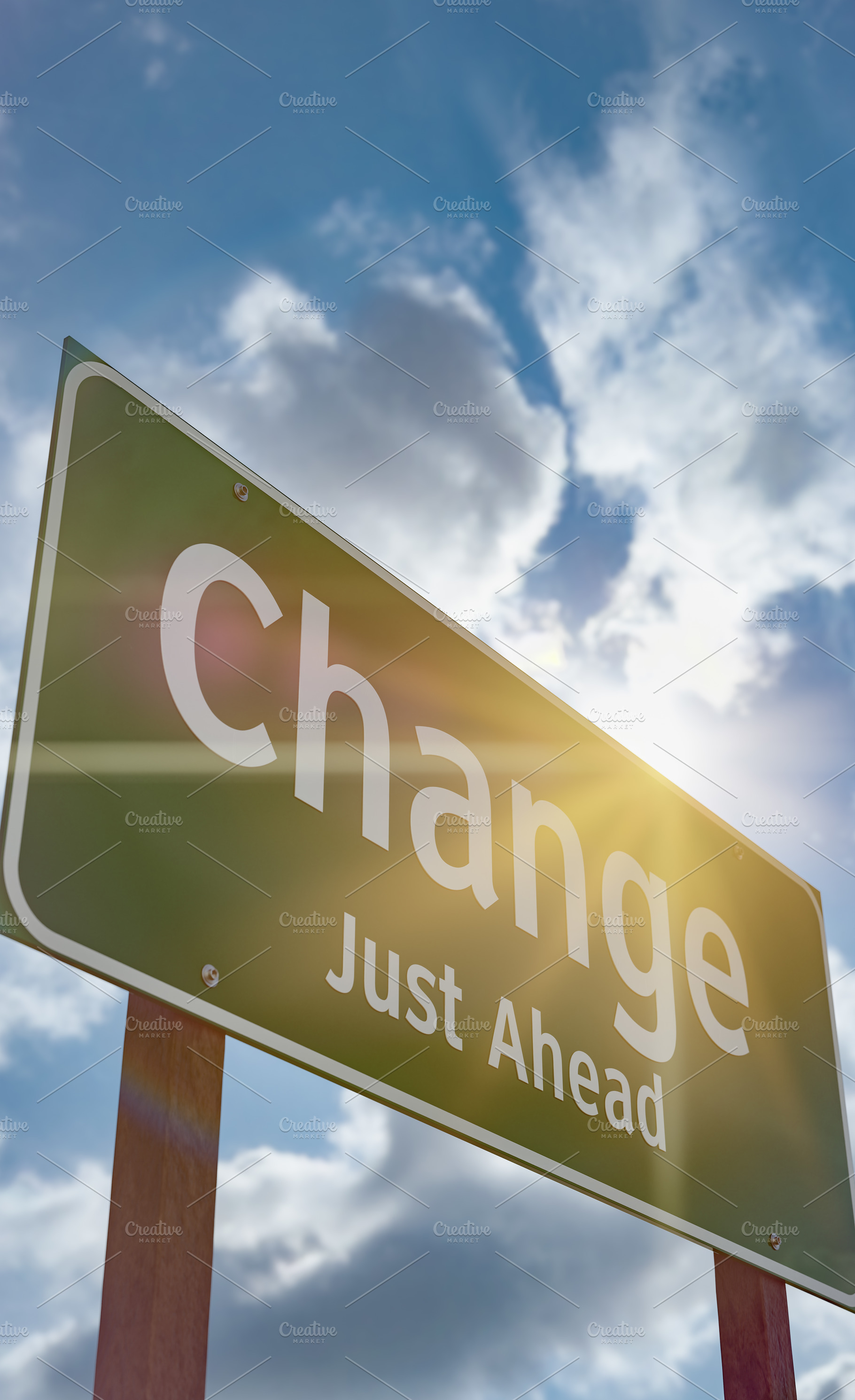 Change Just Ahead Green Road Sign, a Transportation Photo by Andy Dean Photography