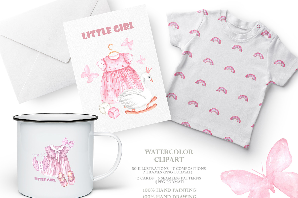 Little girl watercolor set. Nursery, a Person Illustration by SabinaWatercolorArt (Photo 11 of 15)