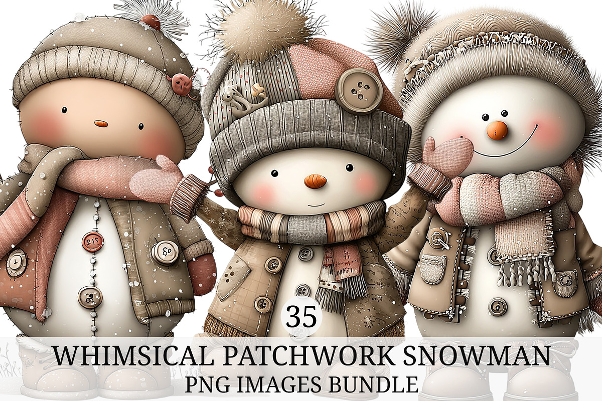 Whimsical Patchwork Snowman Clipart, an Illustration by Craft Nest (Photo 1 of 9)