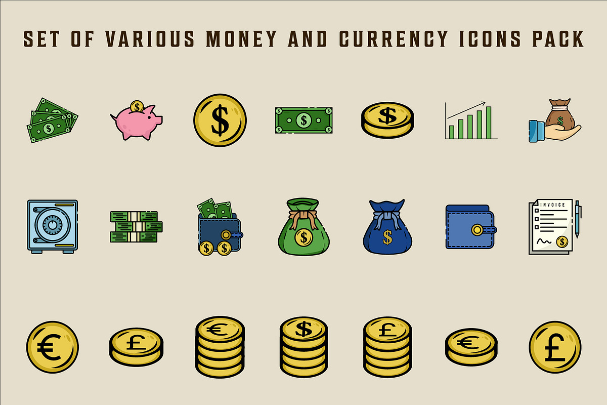 set of isolated money and currency, an Outline Icon by zyxroun shop