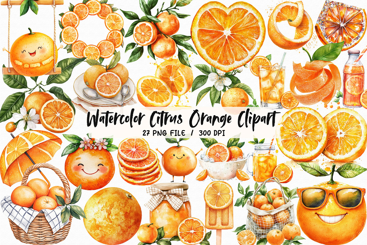 Watercolor Citrus Orange Clipart PNG, an Illustration by Libby Wishes (Photo 1 of 5)
