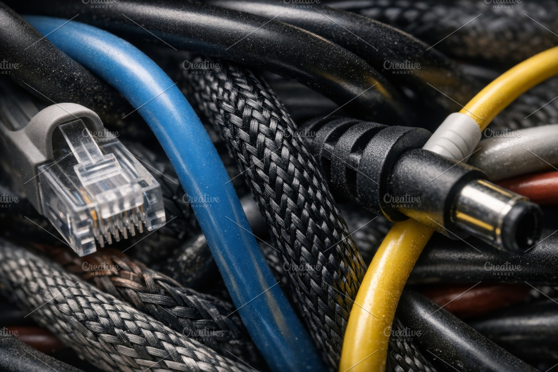 Data center cables intertwined close, a Photo by Dvoevnore photos