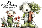 Whimsical Birthday Farm Animal PNG, a Seasonal Illustration by Canvas Craft (Thumbnail 1 of 10)