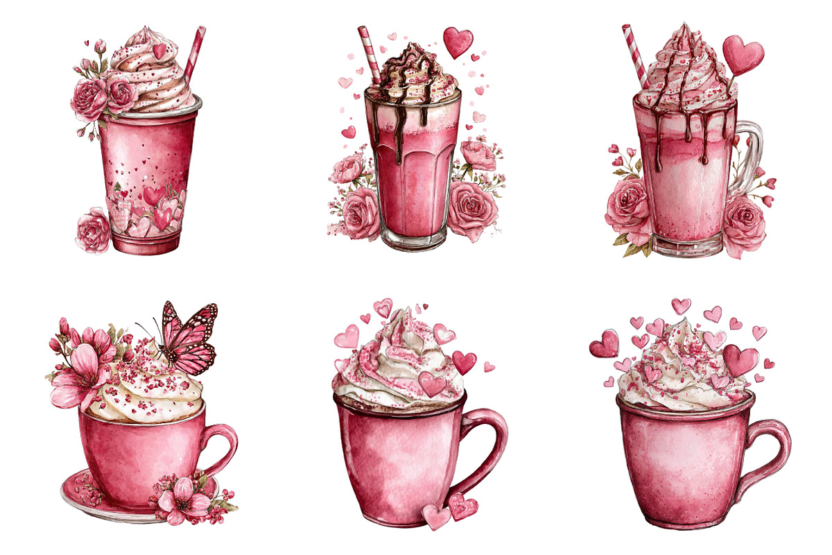 Valentines Day Coffee Cup Clipart, an Illustration by SinaCreation (Photo 3 of 11)