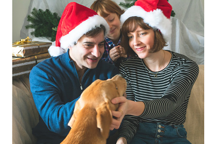 Mother, dad, son in santa caps and, a Holiday Photo by Lifemorning