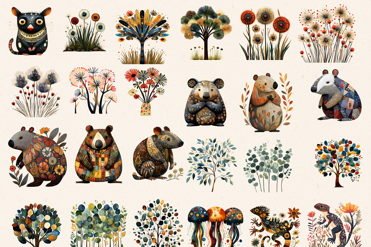 FOLK ART AUSTRALIAN ANIMALS CLIPART, an Animal Illustration by Daring Digies (Photo 2 of 10)
