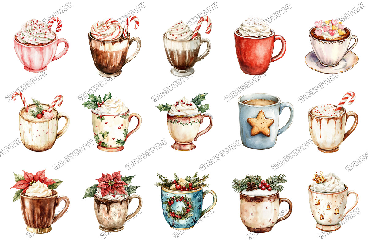 Cute Christmas Hot Cocoa Cup Clipart, an Illustration by designcity5 (Photo 3 of 5)