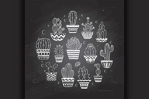 Hand Drawn Vector Cactuse Set