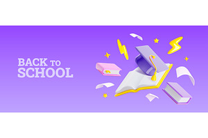 3D back to school banner, books and, an Education Illustration by art PVP - market