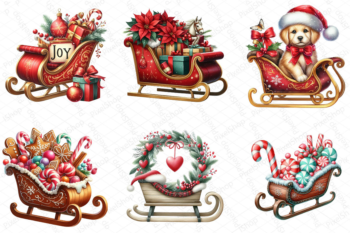 Christmas Sleigh Sublimation Clipart, an Illustration by DreamPrint404 (Photo 3 of 5)