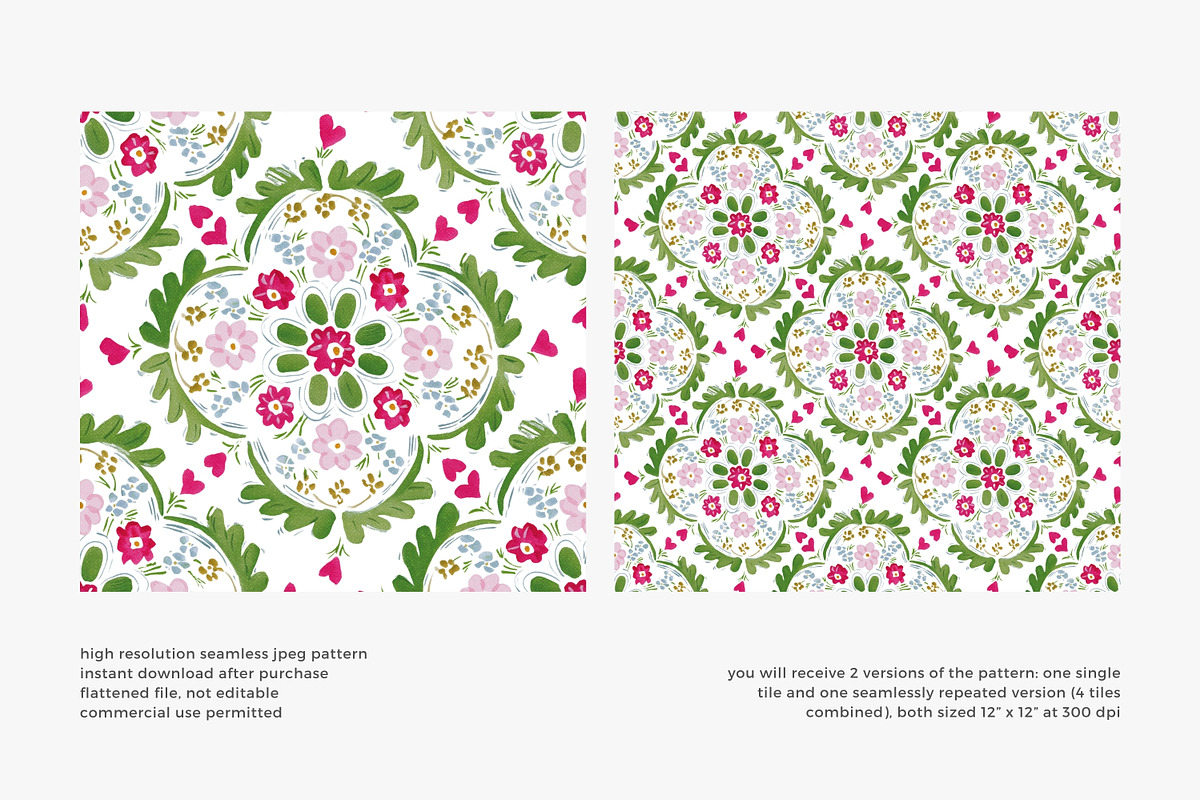 romantic folk tile pattern, a Pattern Graphic by Pink Studio Art (Photo 2 of 4)