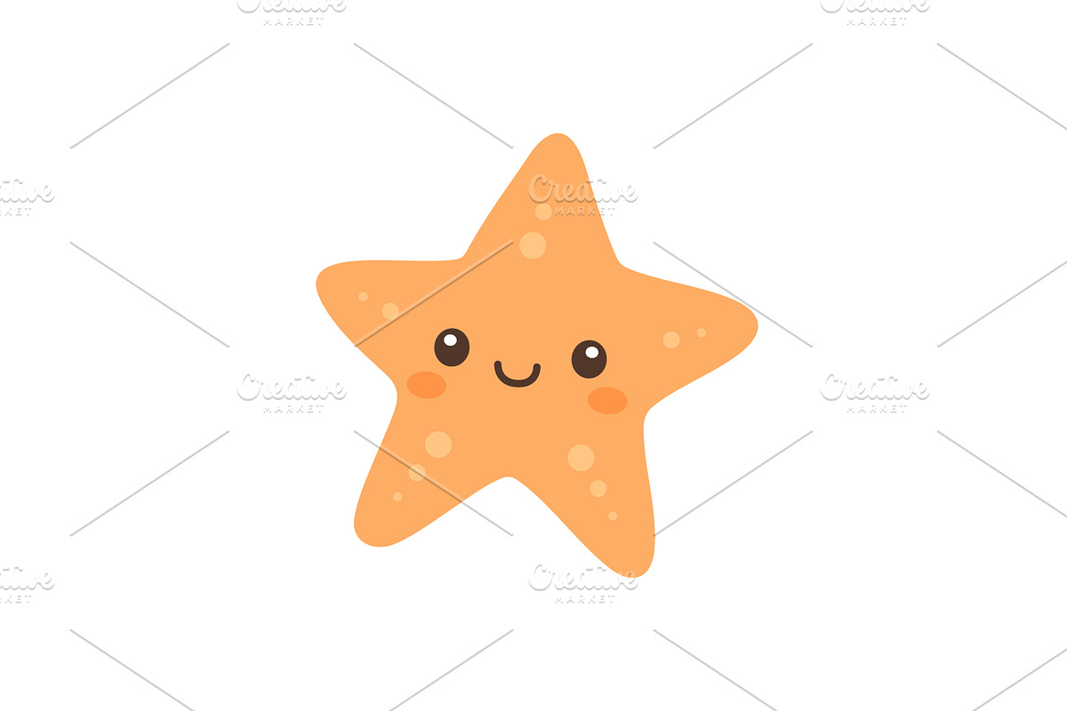 Smiling cartoon starfish. Flat, an Animal Illustration by GraphiShop