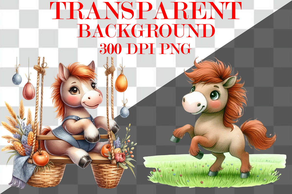 Watercolor Cute Horse Clipart Bundle, an Animal Illustration by Craft Nest (Photo 3 of 3)
