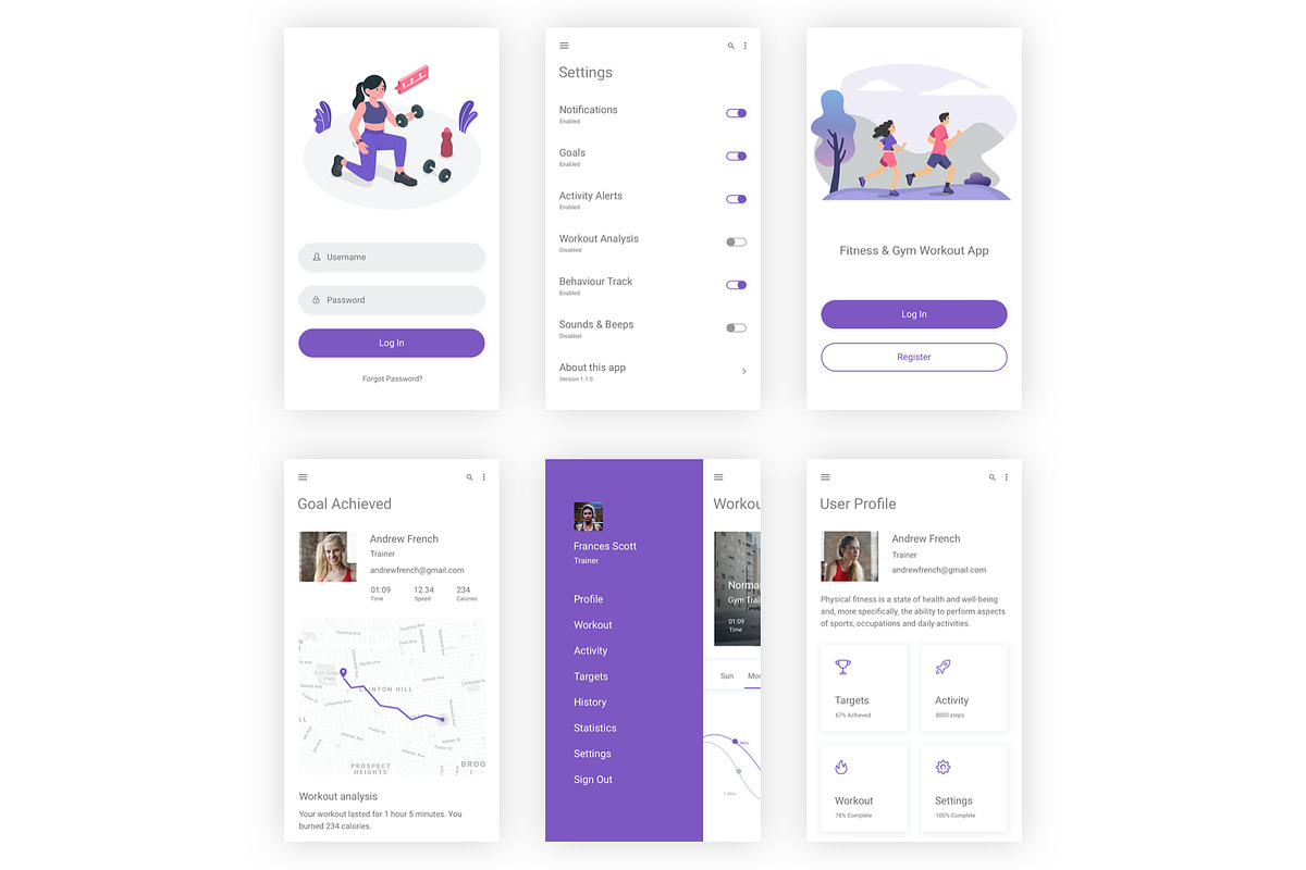 Fitness & Gym Workout Adobe XD App, an UI Kit Template by themelove (Photo 5 of 9)