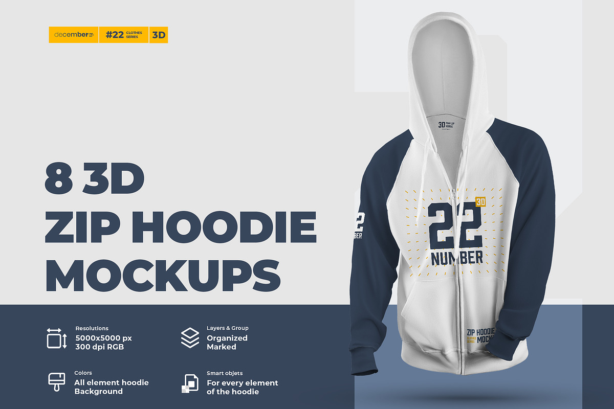 8 3D Zip Hoodie Mockups, a Hoody Mockup by Grow Design Craft Studio (Photo 1 of 8)