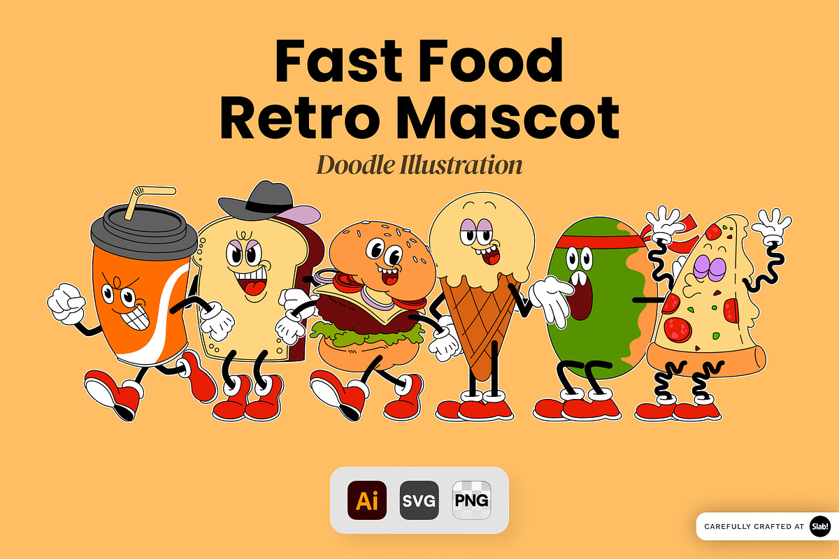 Fast Food Retro Mascot Illustration, an Object Graphic by SLAB! Design (Photo 1 of 3)
