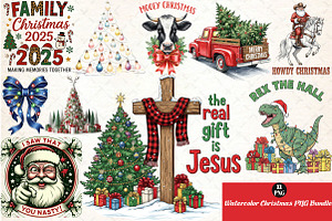 Watercolor Christmas PNG Bundle, an Illustration by DreamCafeArt