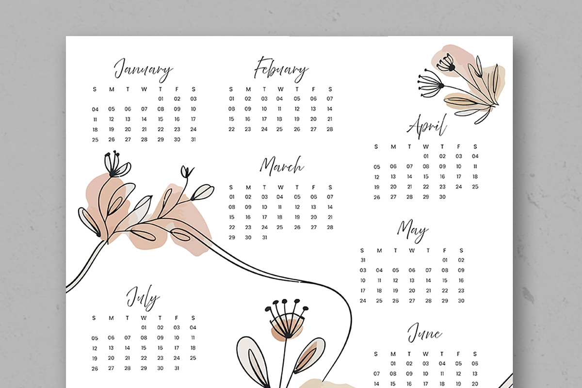 Minimal Floral Wall Calendar 2026, a Stationery Template by ContestDesign (Photo 2 of 3)