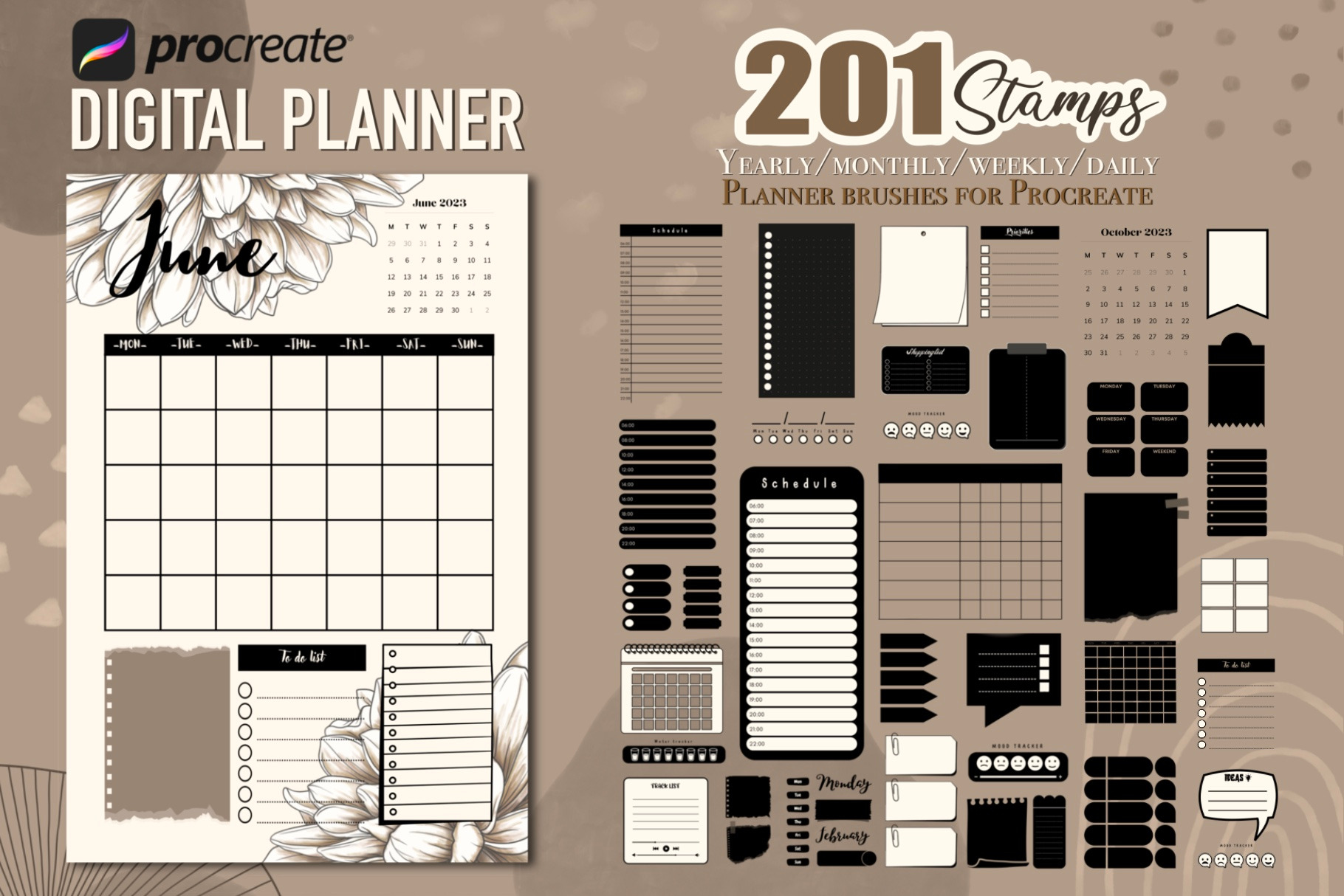 Procreate Digital planner brushes, a Brush Add-On by PDknyStudio