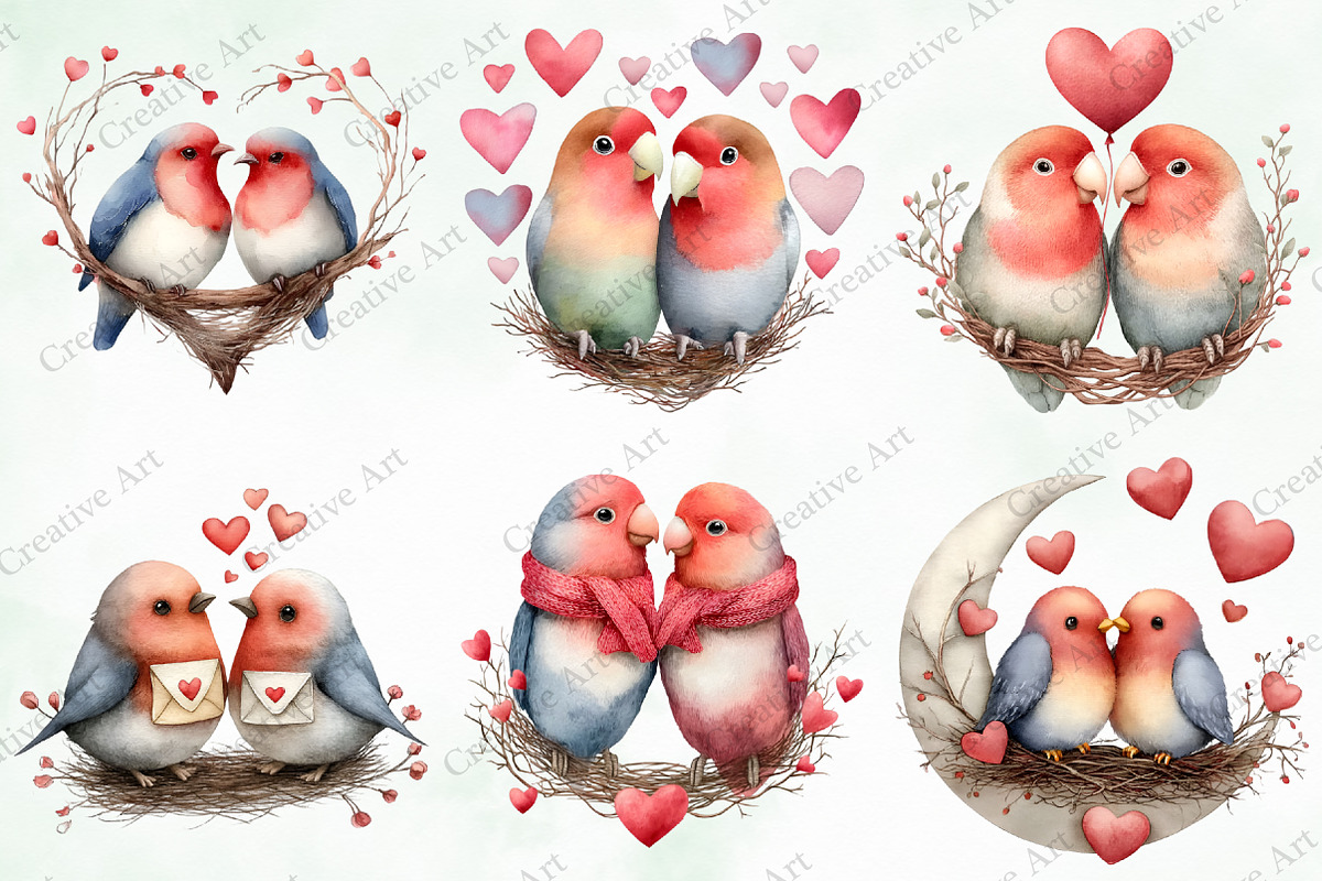 Valentine Cute Couple Birds Clipart, an Illustration by Creative Art (Photo 5 of 9)