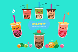 Boba Bubble Tea Vector Set